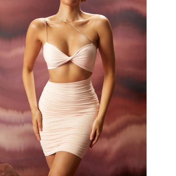 OH POLLY Charm Me Ruched Asymmetric Mini Dress in Blush Size‎ 6 NWOT - Picture 1 of 10